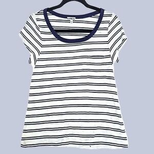 Express Striped Tee Women XS‎ Navy Blue White Nautical Casual Scoop Neck T Shirt